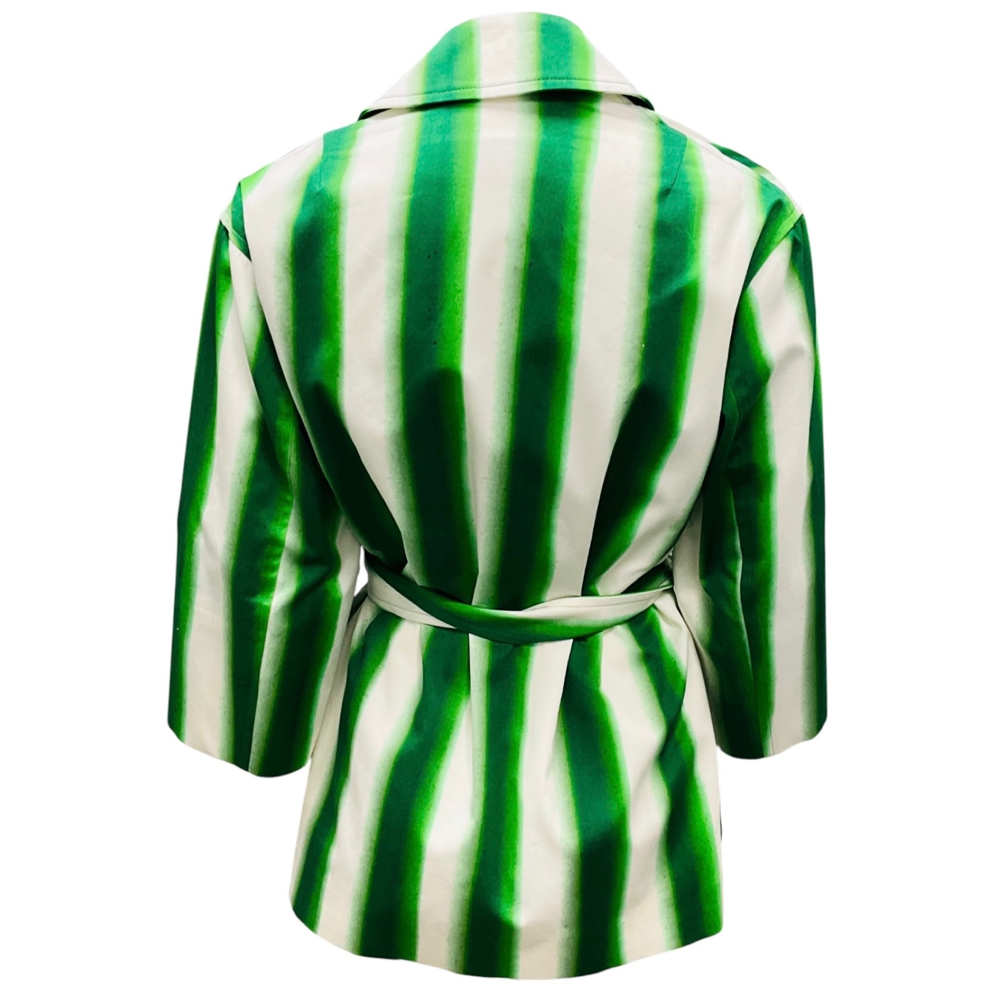 Dries Van Noten Green / White Striped Cotton Jacket with Belt