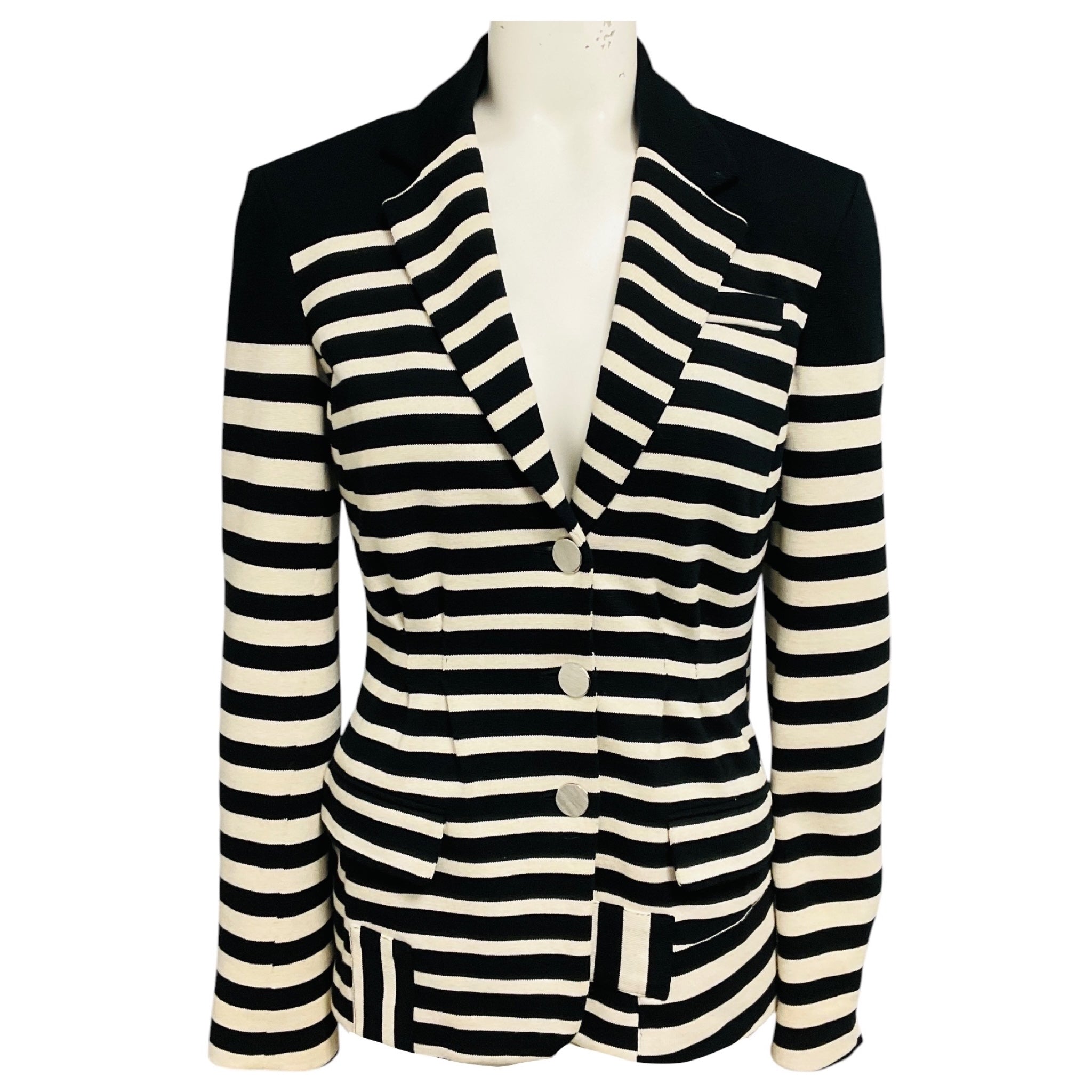Altuzarra Black / Ivory Striped Knit Blazer Jacket