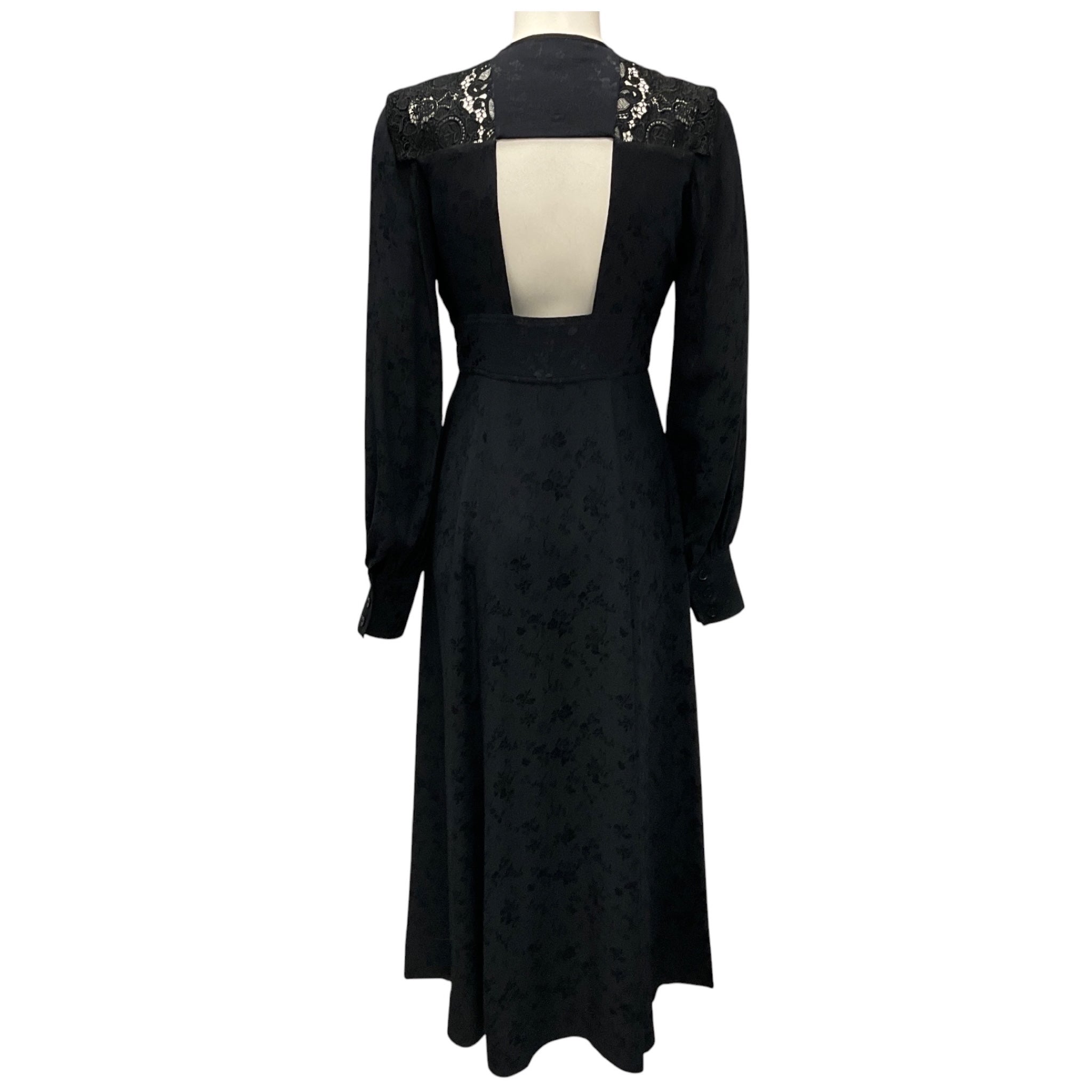 Maison Mayle Black Nerina Gathered Guipure Lace Trimmed Silk Jacquard Midi Dress