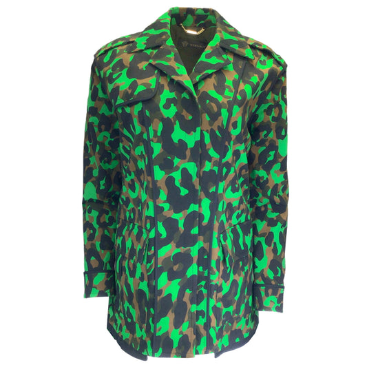 Versace Green / Brown / Black Multi Camo Printed Cotton Utility Jacket
