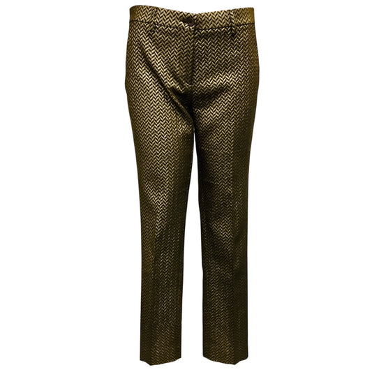 Etro Gold Metallic Chevron Patterned Slim Leg Pants