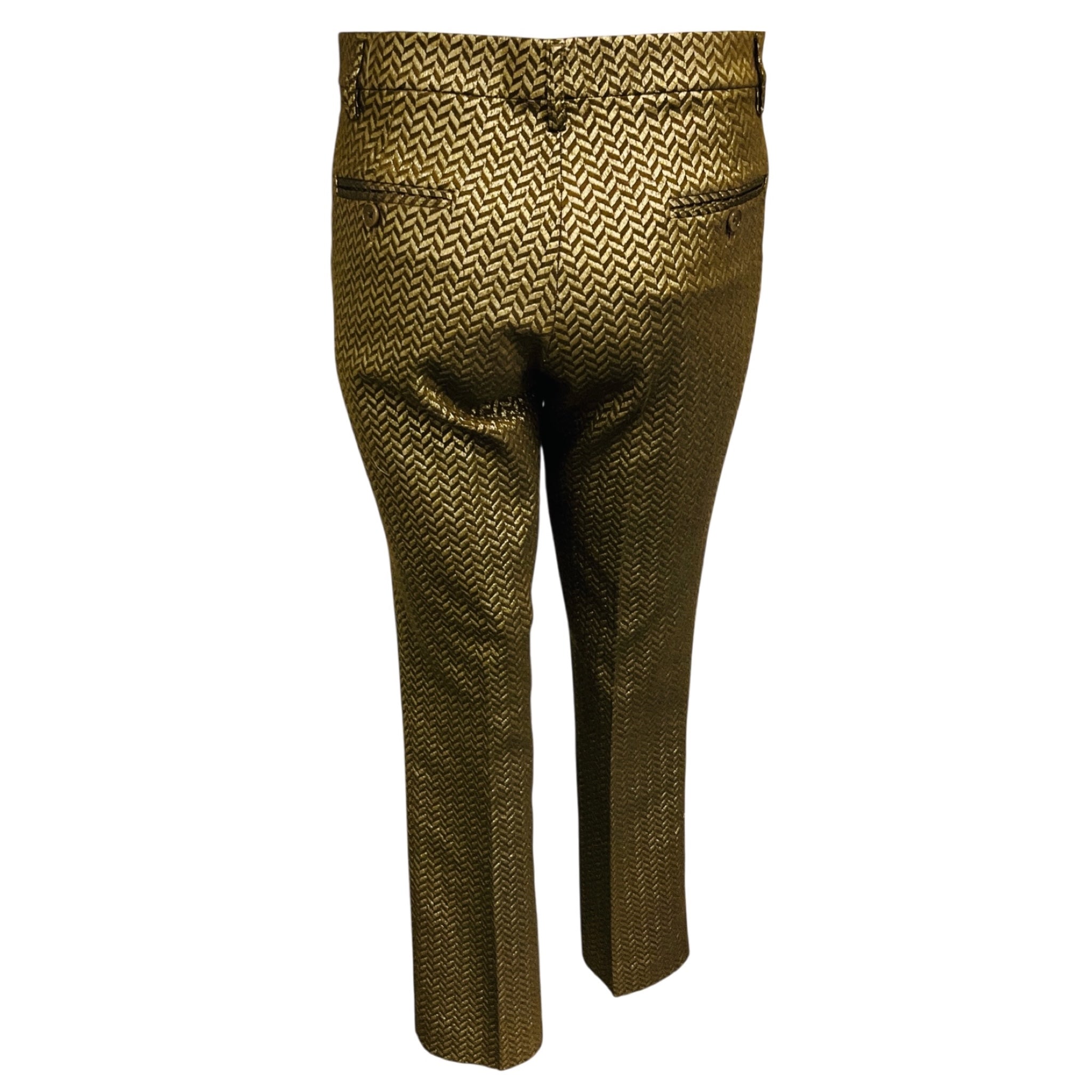 Etro Gold Metallic Chevron Patterned Slim Leg Pants