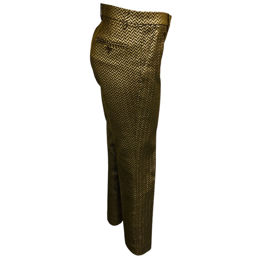 Etro Gold Metallic Chevron Patterned Slim Leg Pants