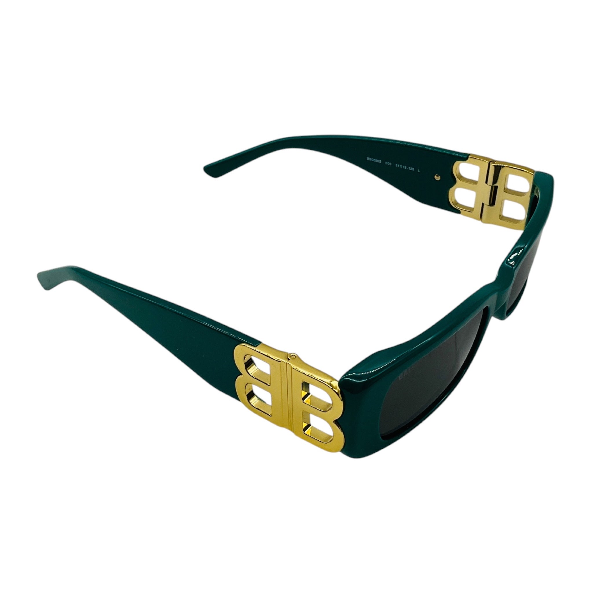Balenciaga Green / Gold BB Logo Rectangular Shape Acetate Sunglasses