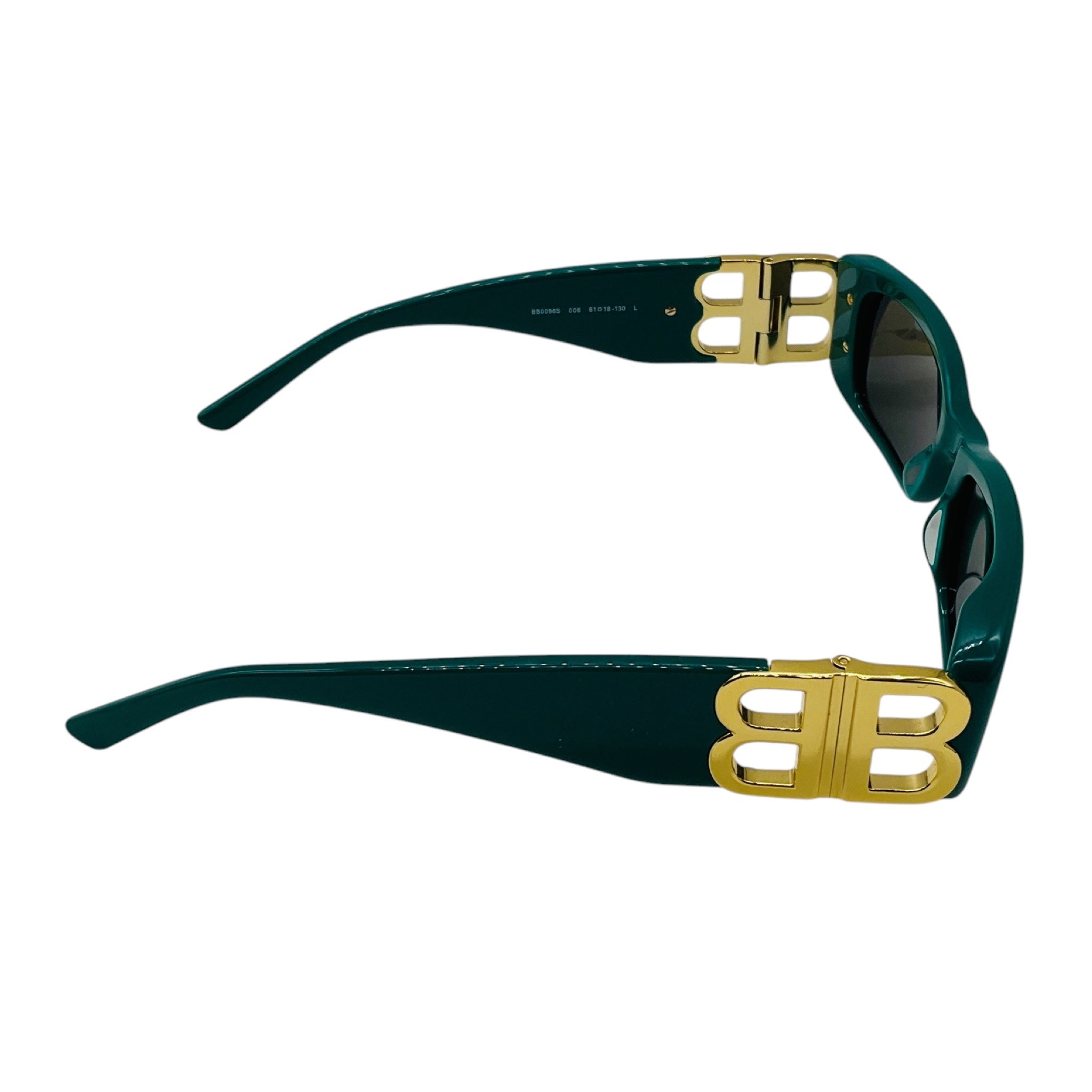 Balenciaga Green / Gold BB Logo Rectangular Shape Acetate Sunglasses