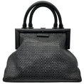 Load image into Gallery viewer, Perrin Paris Black Woven Leather Satchel Top Handle Bag
