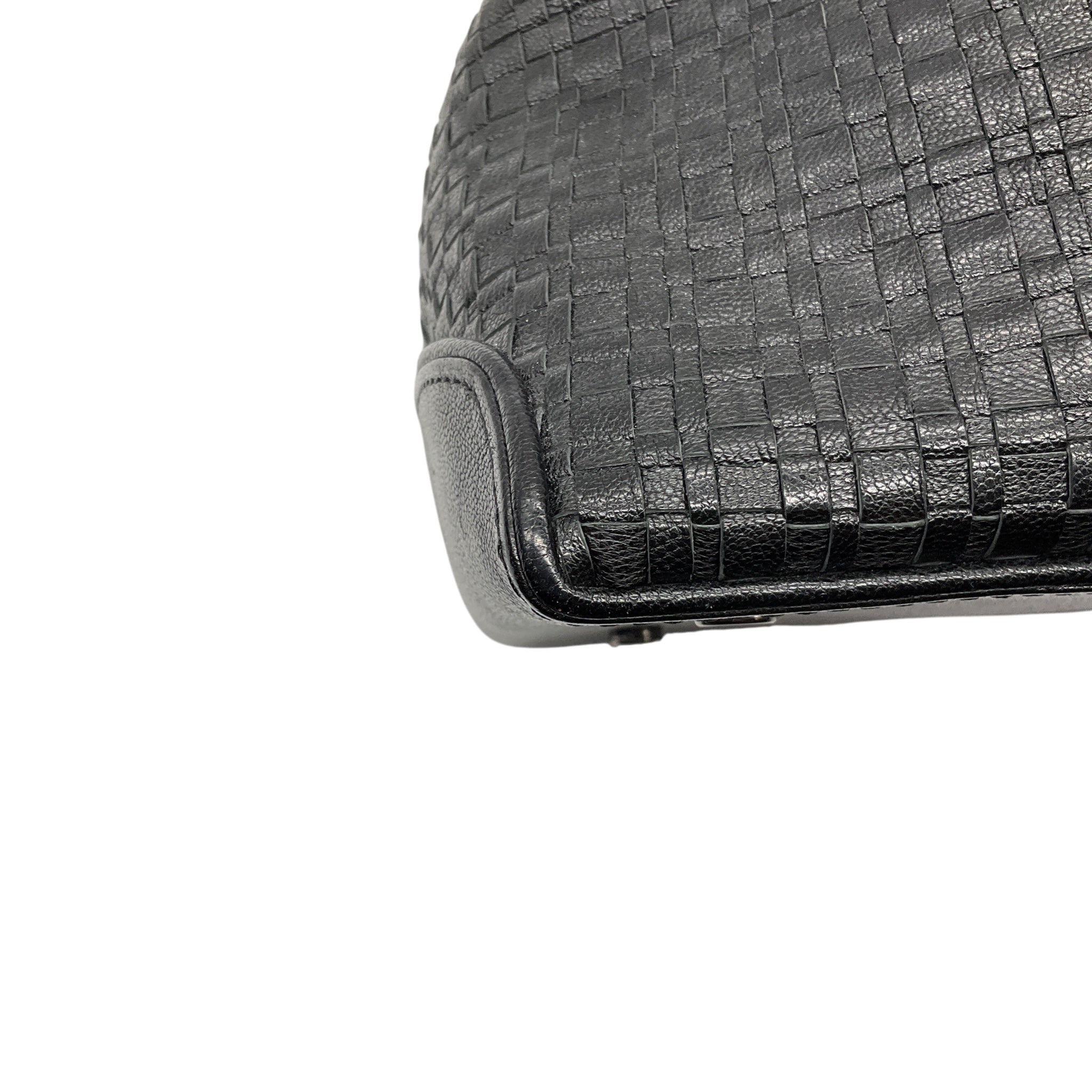 Perrin Paris Black Woven Leather Satchel Top Handle Bag