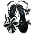 Load image into Gallery viewer, Dolce & Gabbana Black / White Patent Leather Flower Applique Sandals
