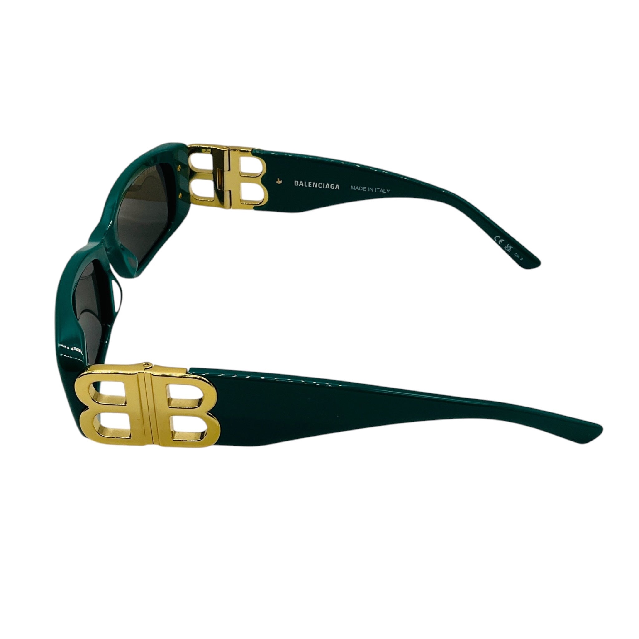 Balenciaga Green / Gold BB Logo Rectangular Shape Acetate Sunglasses