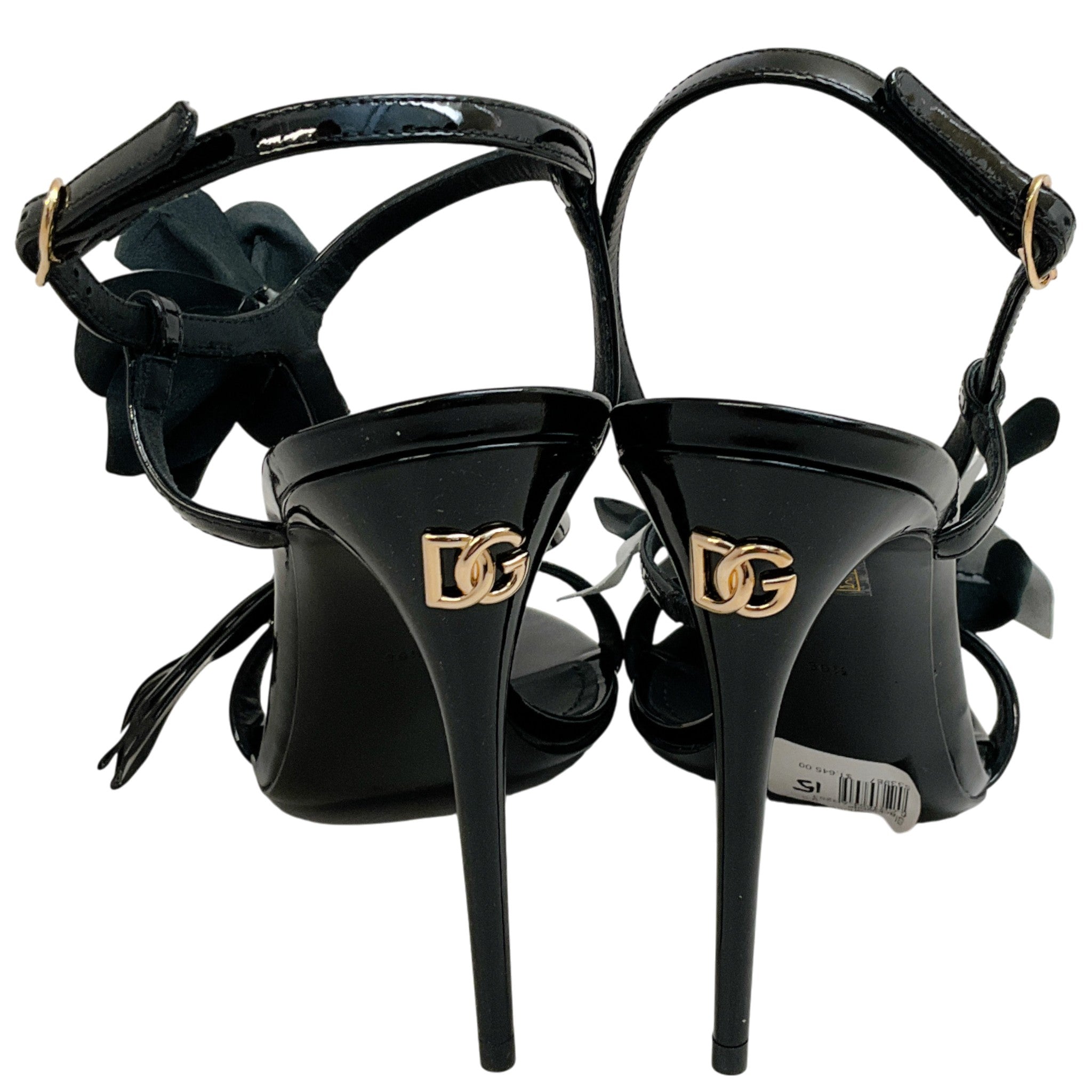 Dolce & Gabbana Black / White Patent Leather Flower Applique Sandals