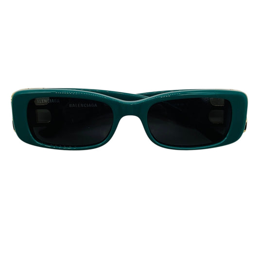 Balenciaga Green / Gold BB Logo Rectangular Shape Acetate Sunglasses