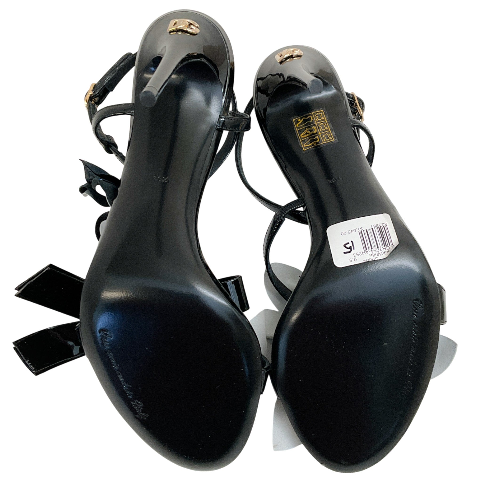 Dolce & Gabbana Black / White Patent Leather Flower Applique Sandals