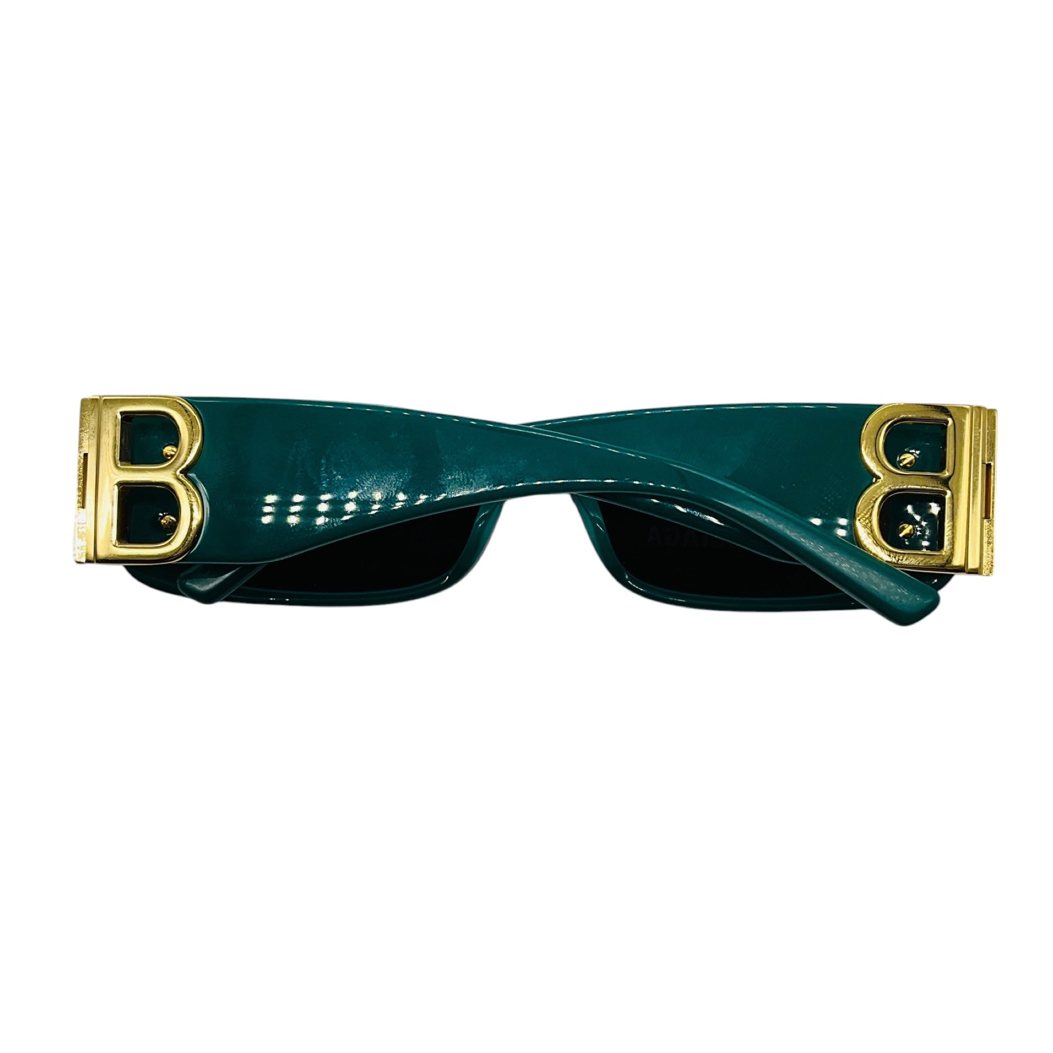 Balenciaga Green / Gold BB Logo Rectangular Shape Acetate Sunglasses
