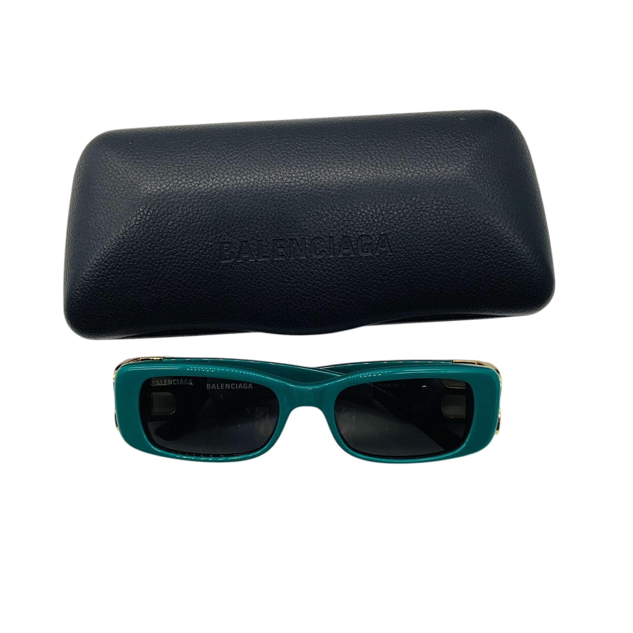 Balenciaga Green / Gold BB Logo Rectangular Shape Acetate Sunglasses