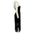 Load image into Gallery viewer, Herve Leger Black Bustier Fringe Midi Cocktail Dress
