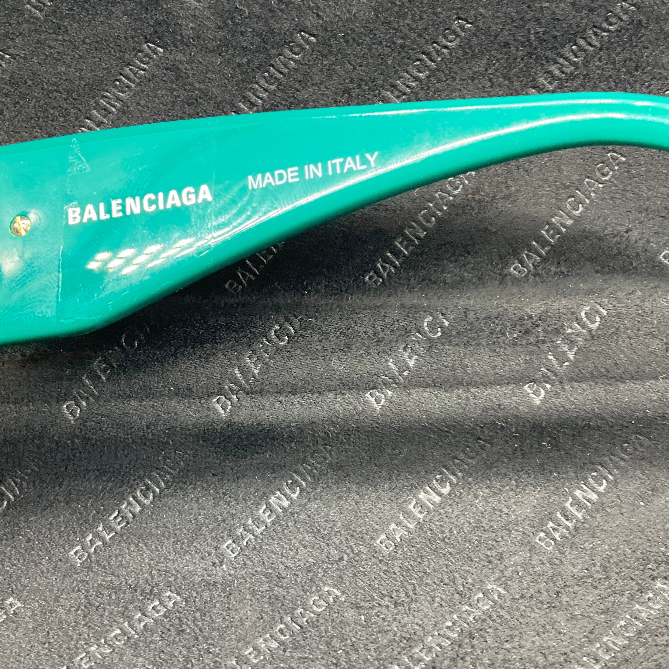 Balenciaga Green / Gold BB Logo Rectangular Shape Acetate Sunglasses