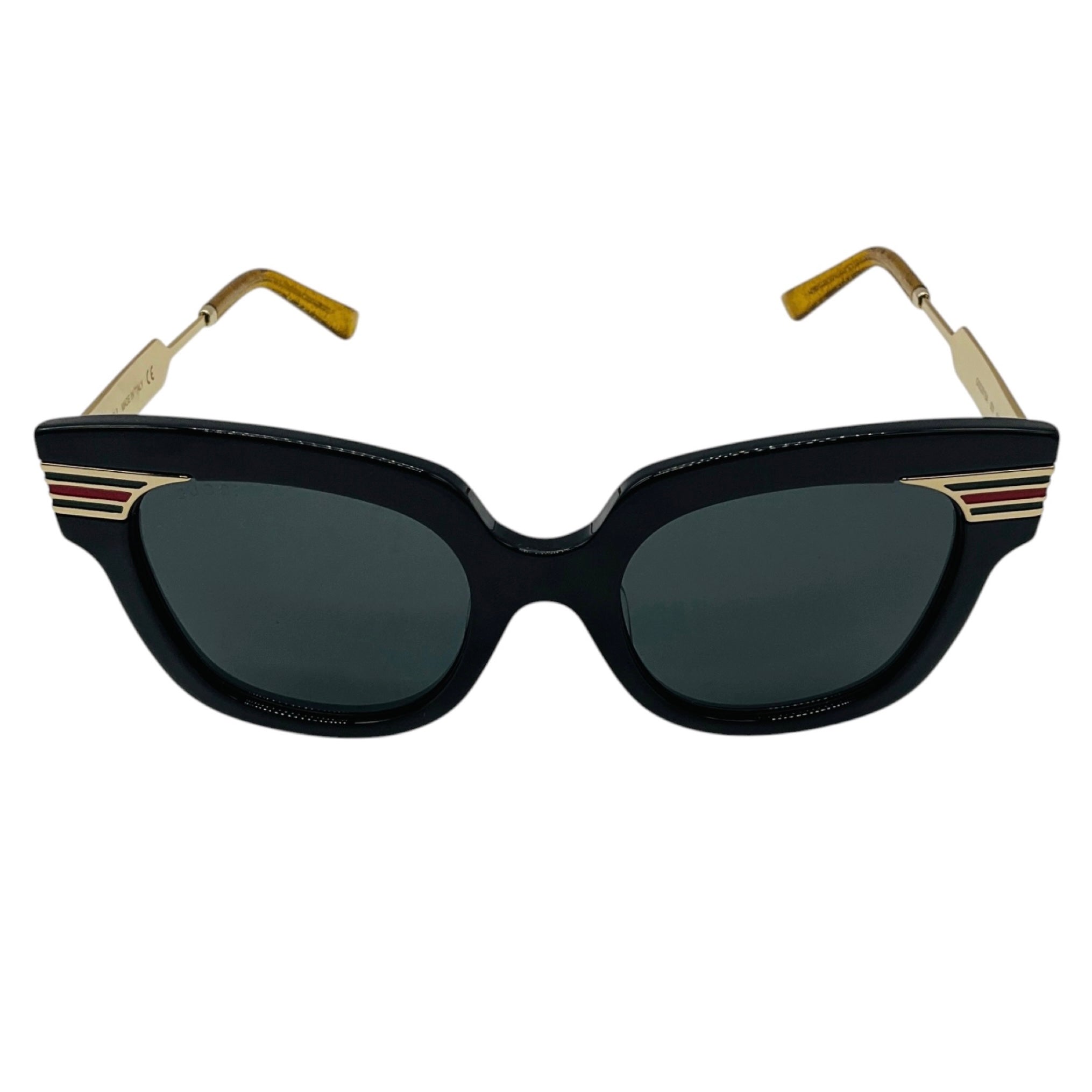 Gucci Black / Gold / Red / Green Web Detail GG Logo Oversized Acetate and Metal Sunglasses