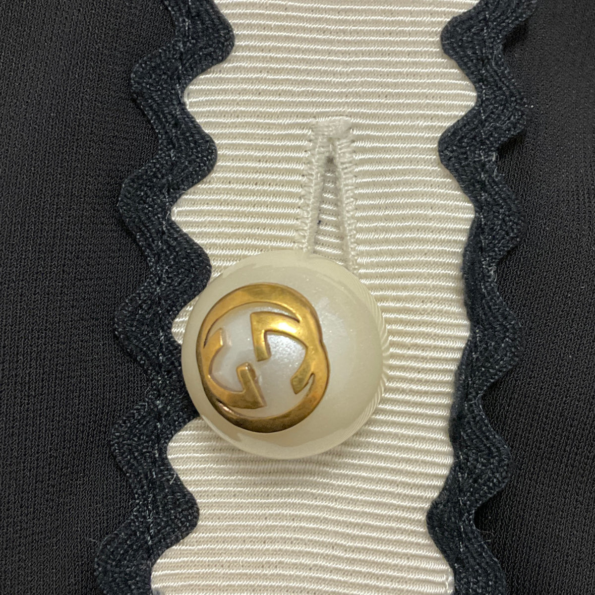 Gucci Black / Ivory Long Sleeved Viscose Stretch Midi Dress with GG Logo Pearl Buttons