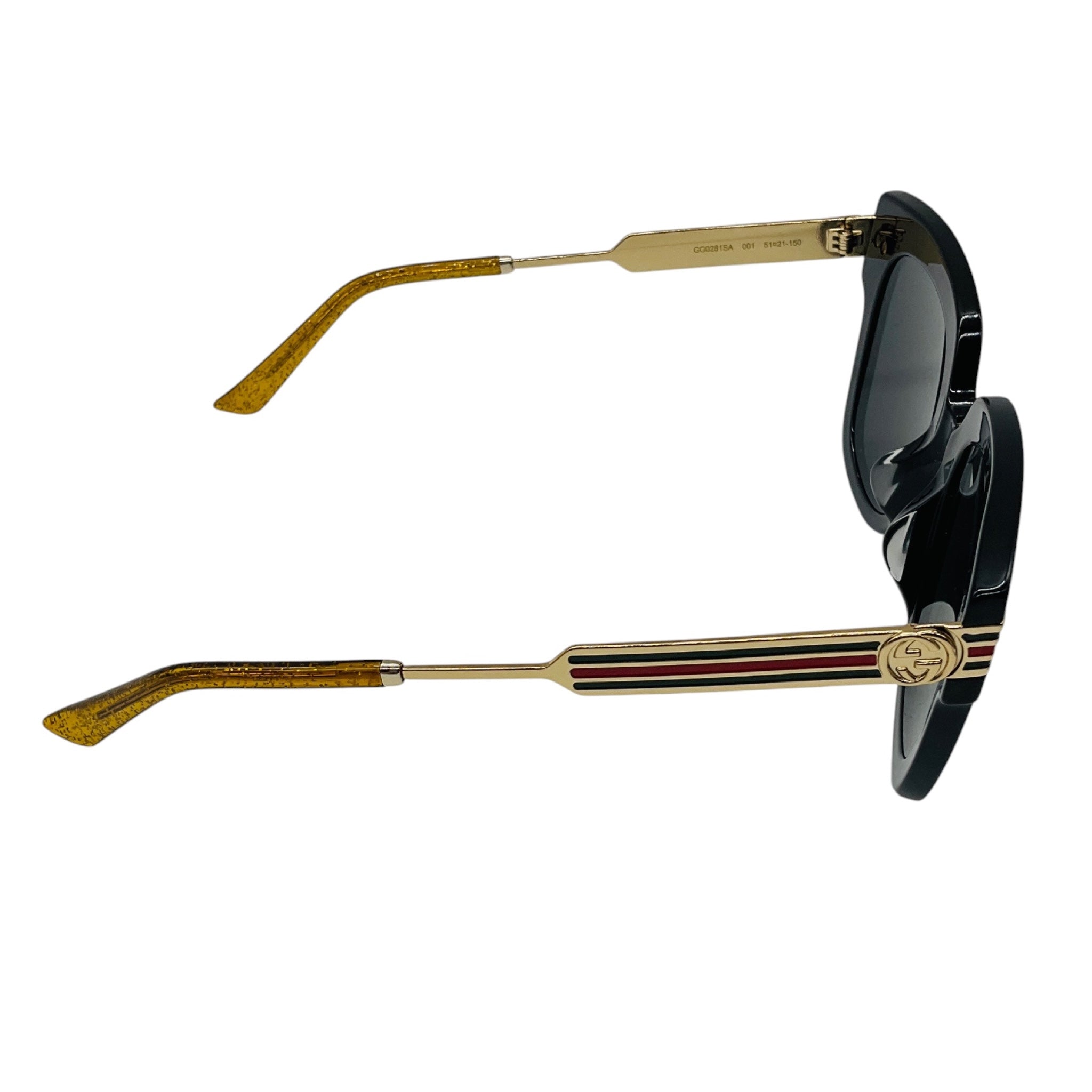 Gucci Black / Gold / Red / Green Web Detail GG Logo Oversized Acetate and Metal Sunglasses