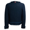 Load image into Gallery viewer, Thom Browne Navy Blue Fringed Cotton Knit Cardigan Sweater with Gold Anchor Buttons

