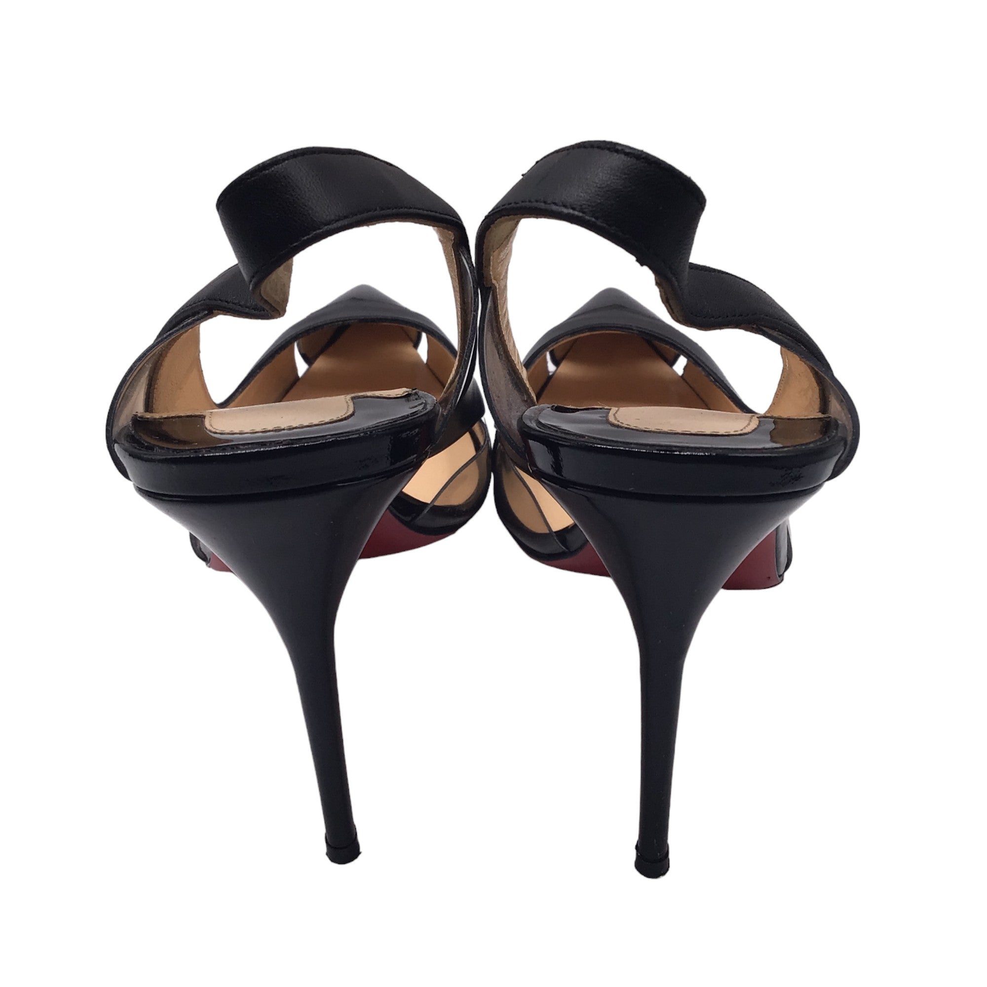 Christian Louboutin Black Leather, Patent Leather, and Lucite Pointed Toe Slingback Pumps