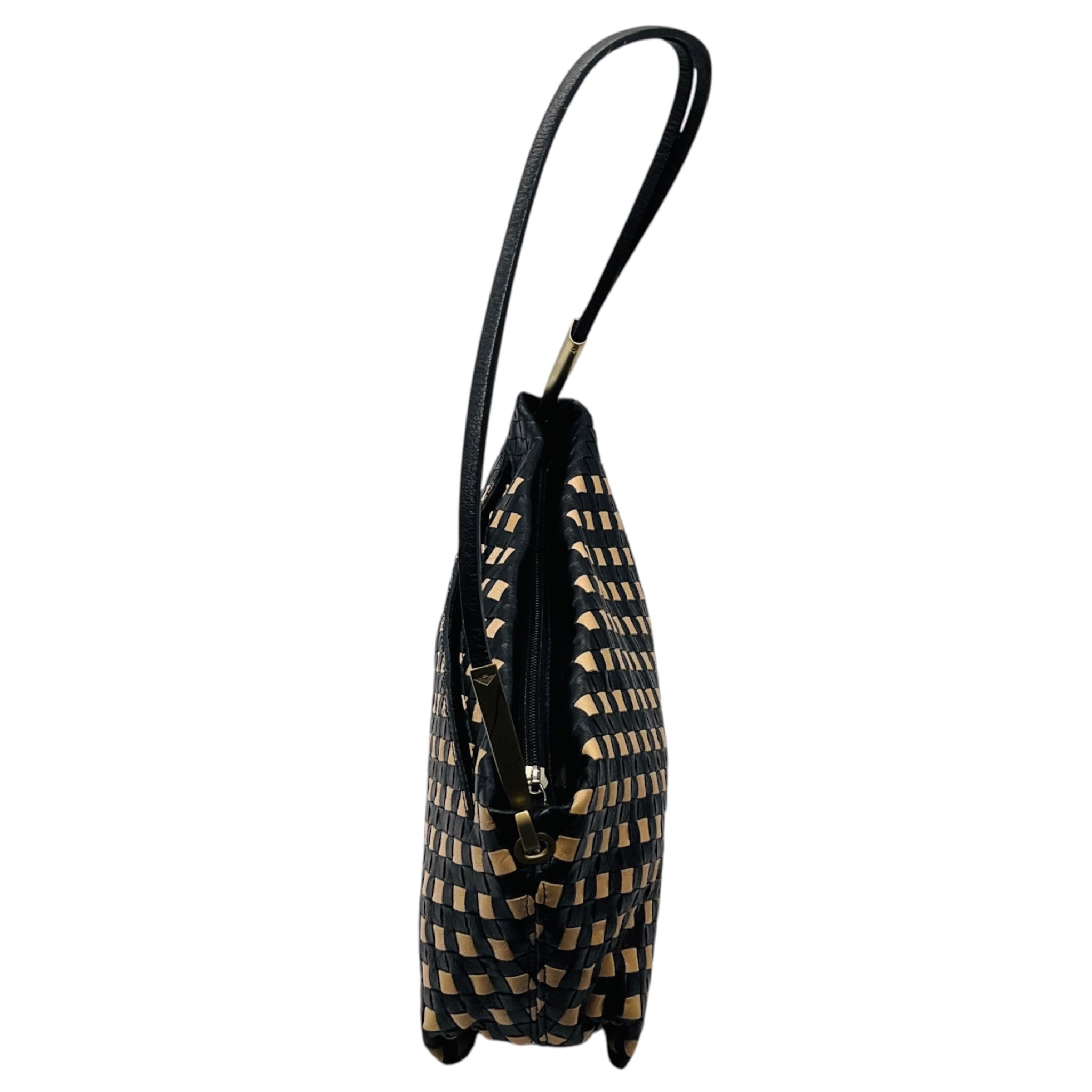 Bottega Veneta Vintage Black / Tan Intrecciato Woven Leather Shoulder Bag