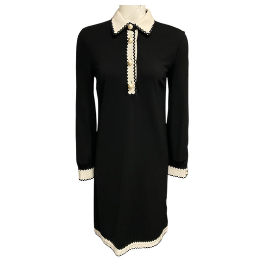 Gucci Black / Ivory Long Sleeved Viscose Stretch Midi Dress with GG Logo Pearl Buttons