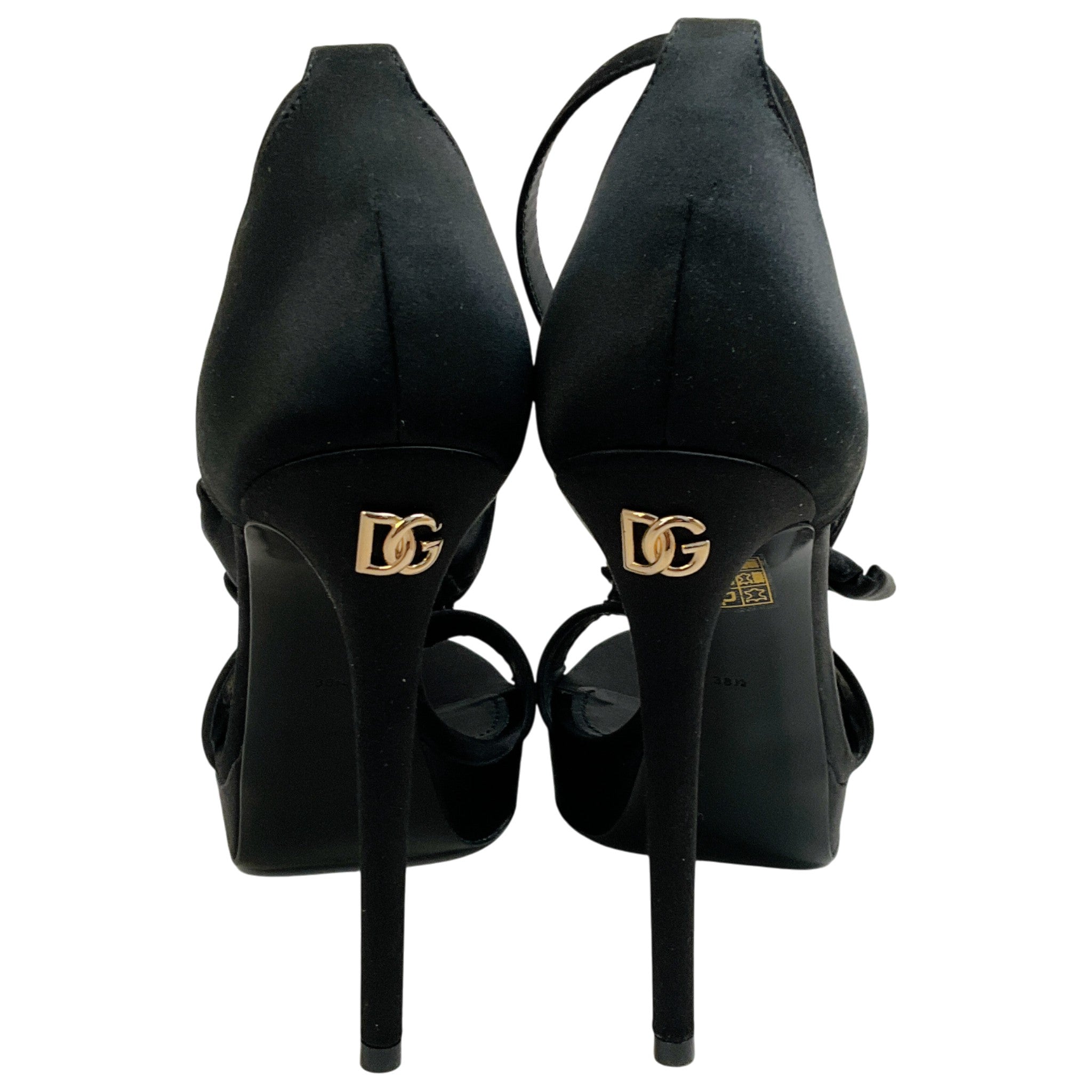 Dolce & Gabbana Black Satin Keira Platform Sandals with Rose Applique