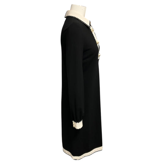 Gucci Black / Ivory Long Sleeved Viscose Stretch Midi Dress with GG Logo Pearl Buttons