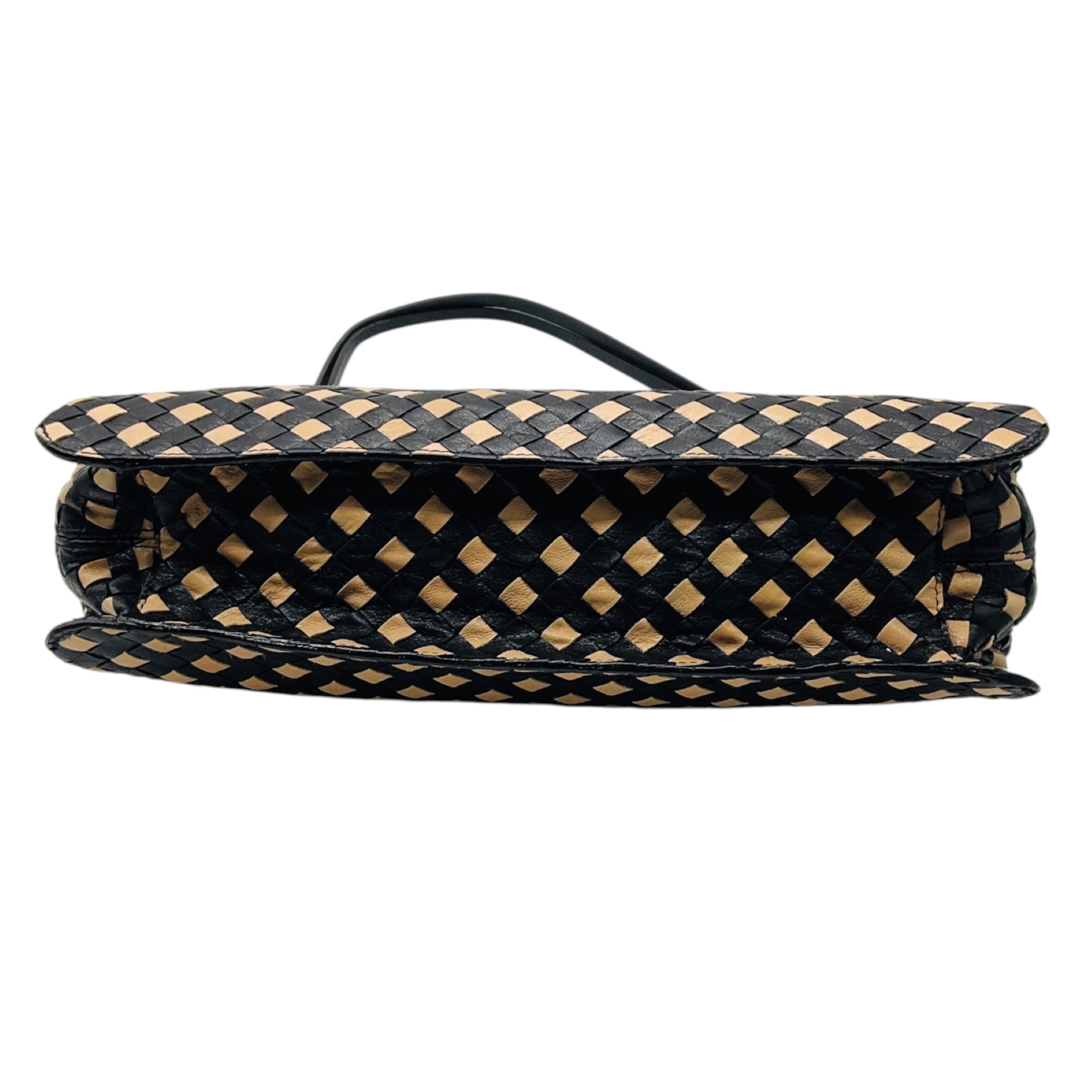 Bottega Veneta Vintage Black / Tan Intrecciato Woven Leather Shoulder Bag