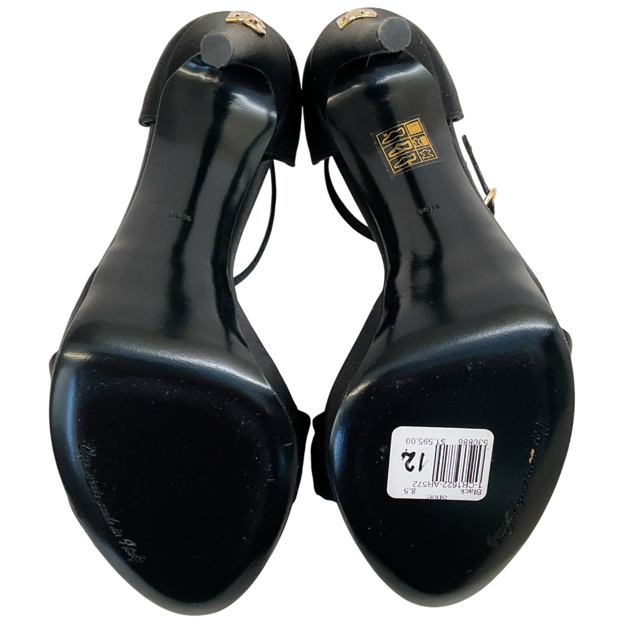 Dolce & Gabbana Black Satin Keira Platform Sandals with Rose Applique