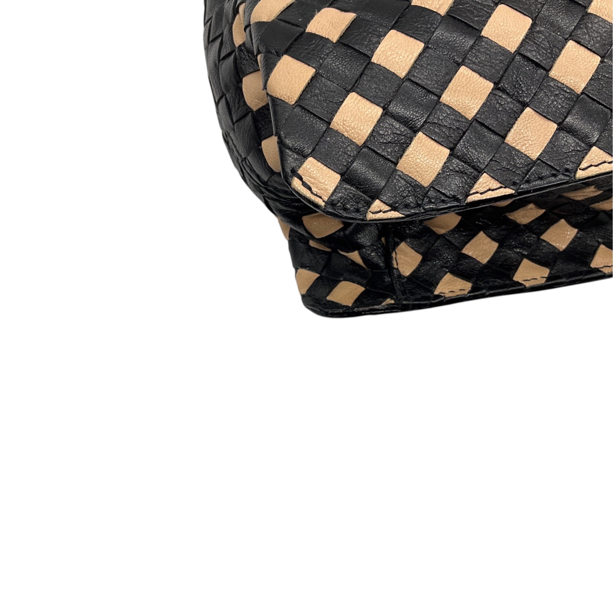 Bottega Veneta Vintage Black / Tan Intrecciato Woven Leather Shoulder Bag