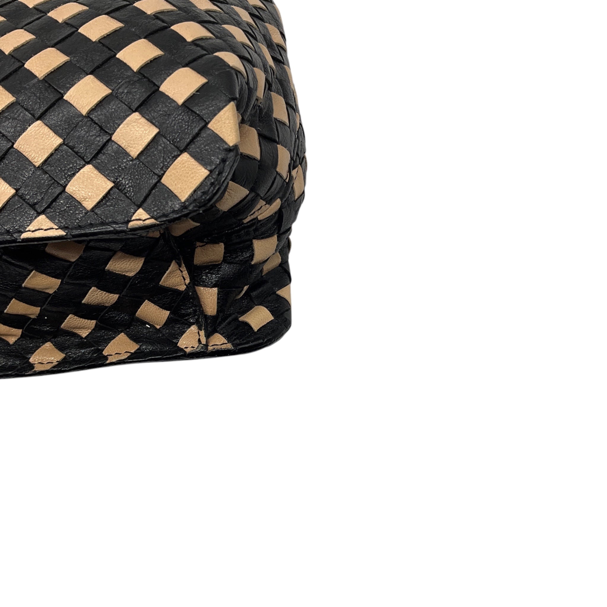 Bottega Veneta Vintage Black / Tan Intrecciato Woven Leather Shoulder Bag