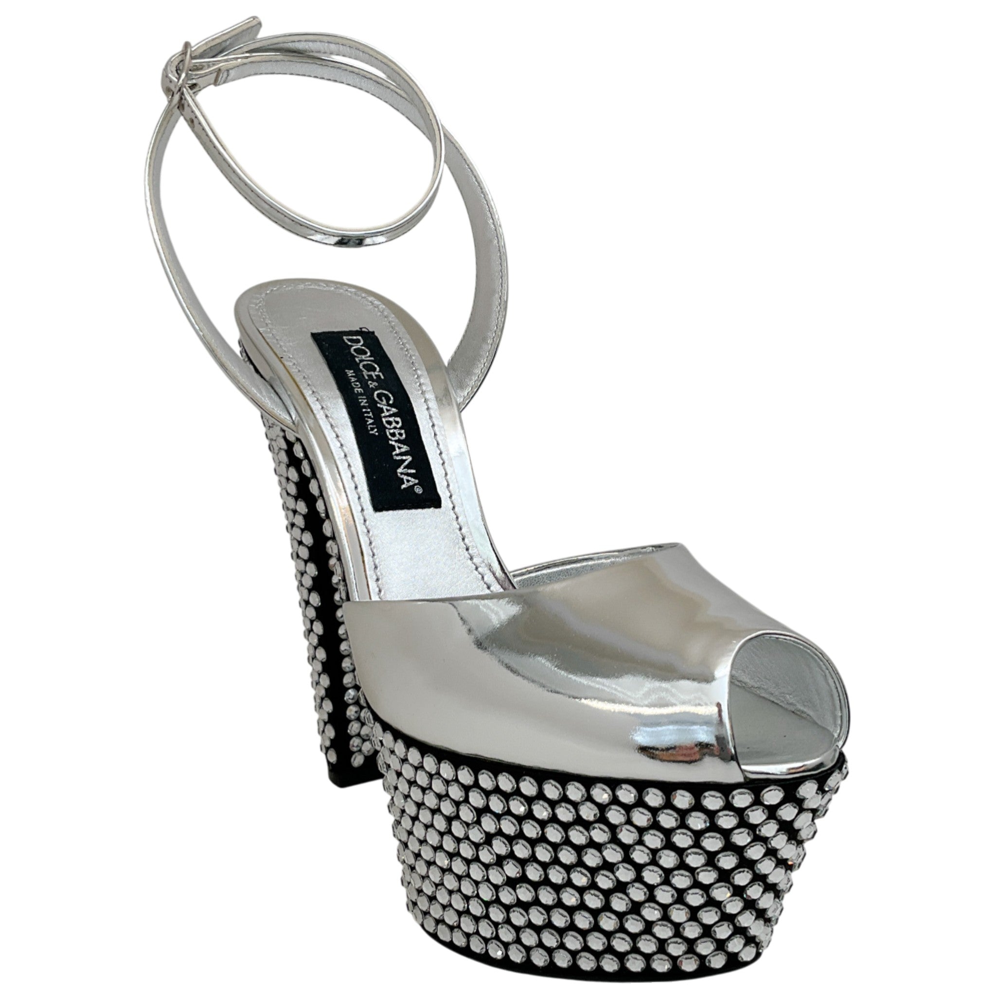 Dolce & Gabbana Mirrored Leather Crystal Embellished Platform Sandals
