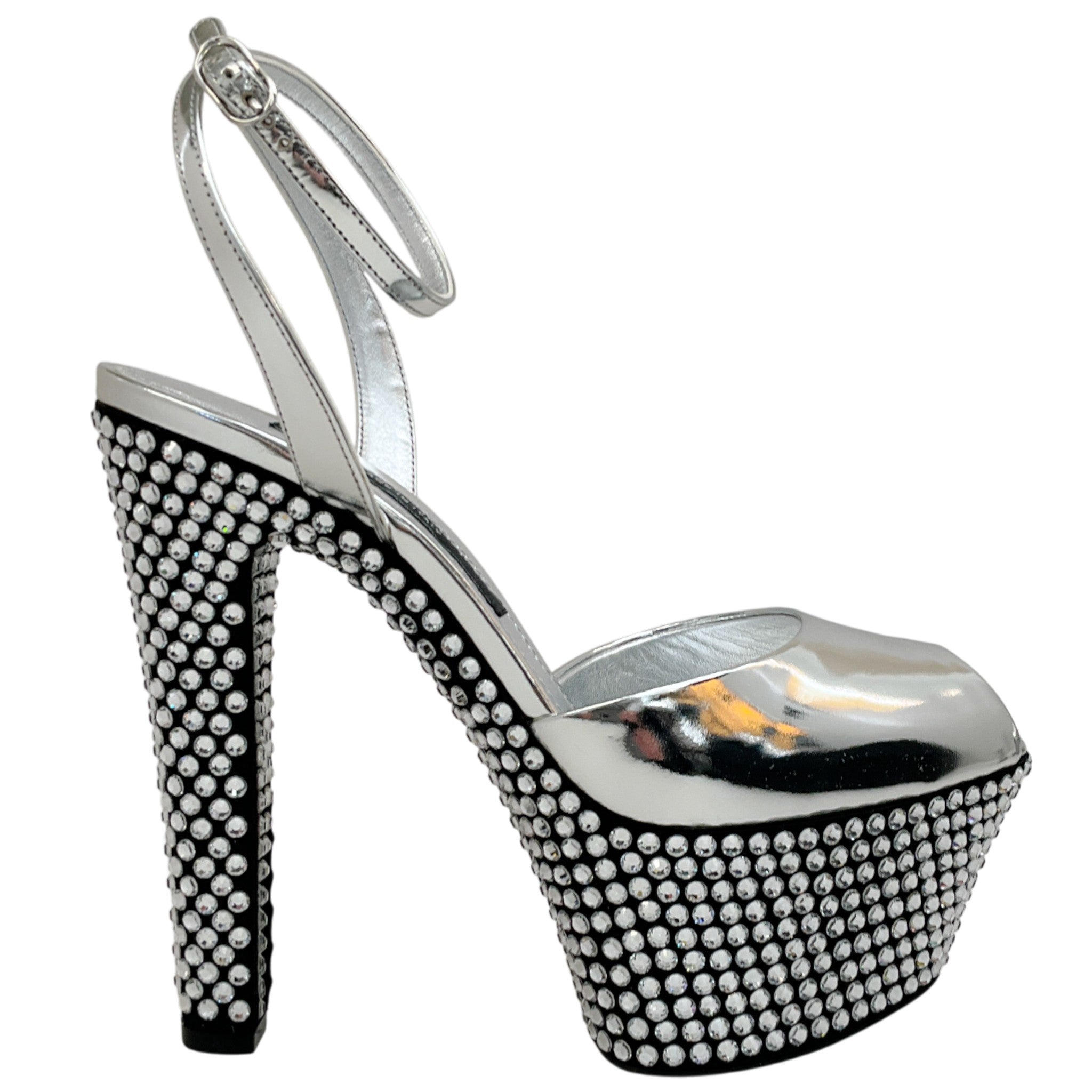 Dolce & Gabbana Mirrored Leather Crystal Embellished Platform Sandals