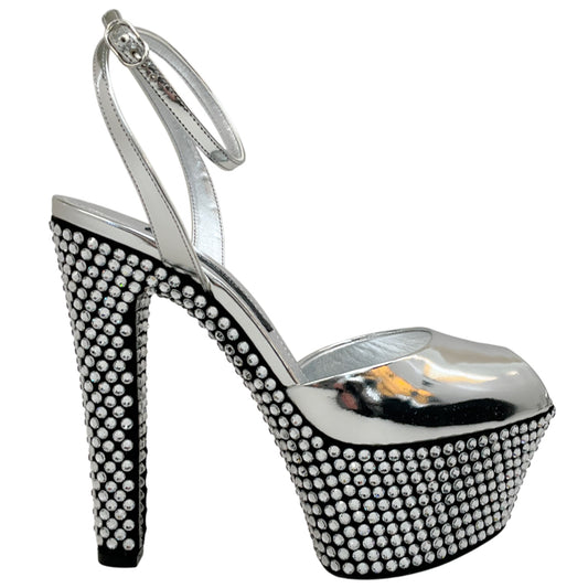Dolce & Gabbana Mirrored Leather Crystal Embellished Platform Sandals