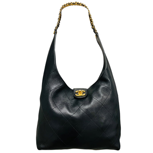 Chanel Black / Gold Hardware Chain Strap Leather Hobo Bag