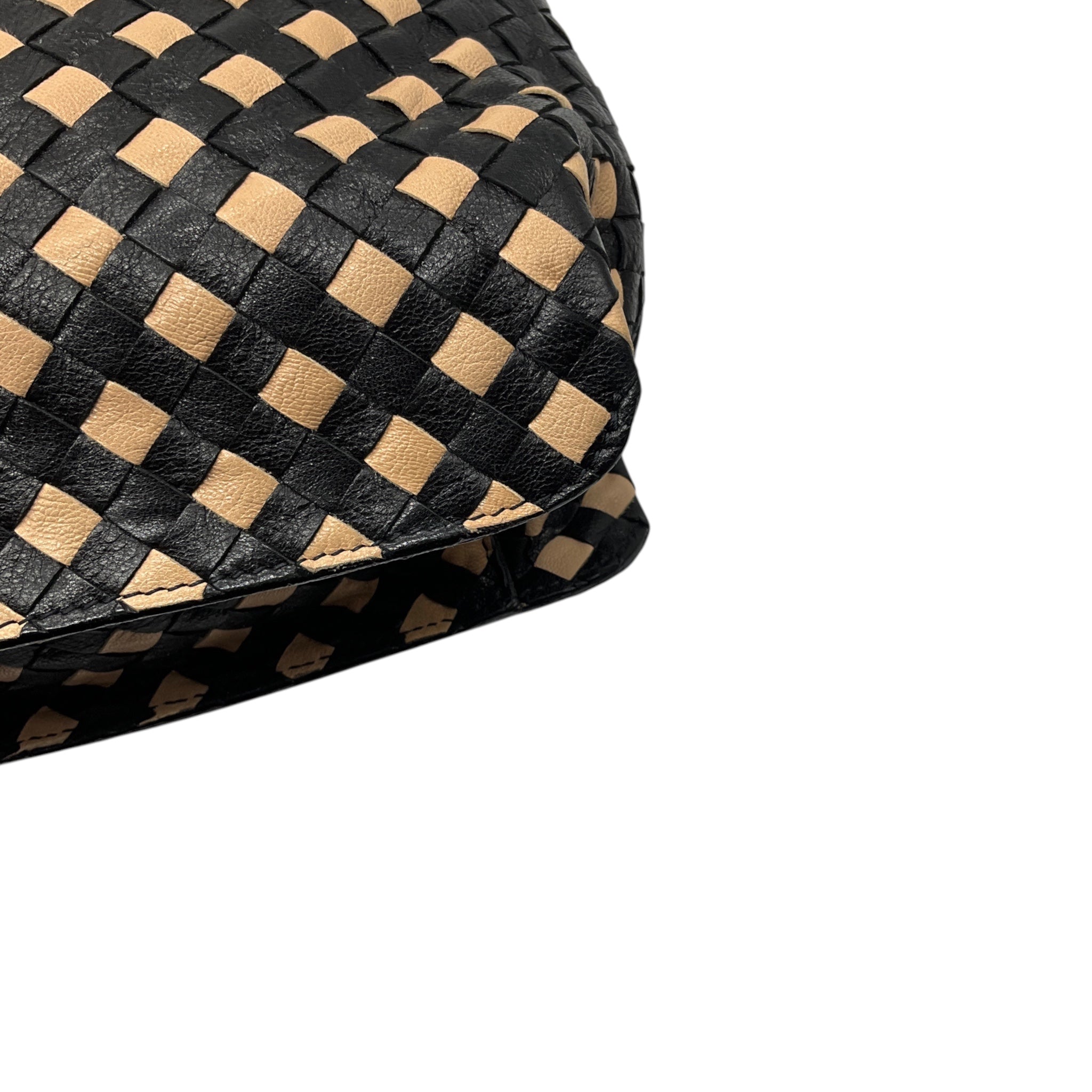 Bottega Veneta Vintage Black / Tan Intrecciato Woven Leather Shoulder Bag
