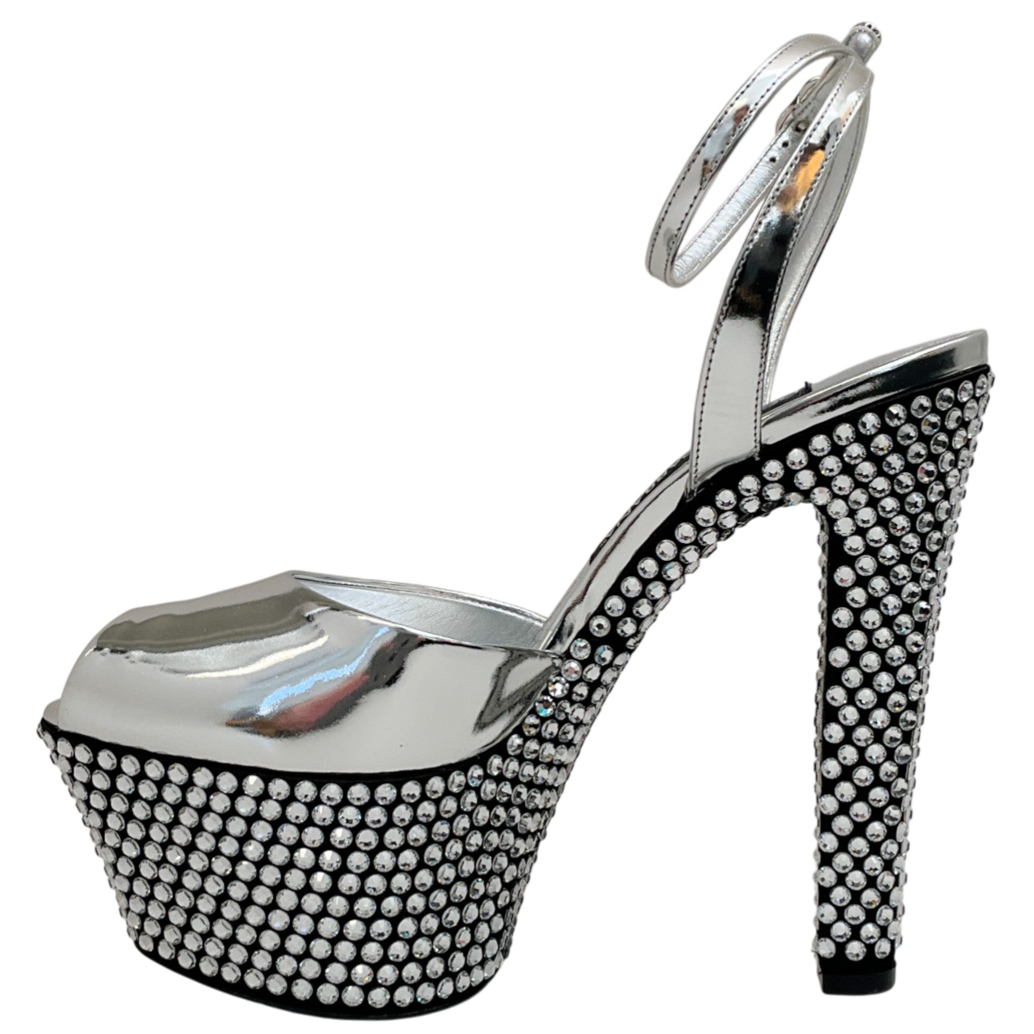 Dolce & Gabbana Mirrored Leather Crystal Embellished Platform Sandals