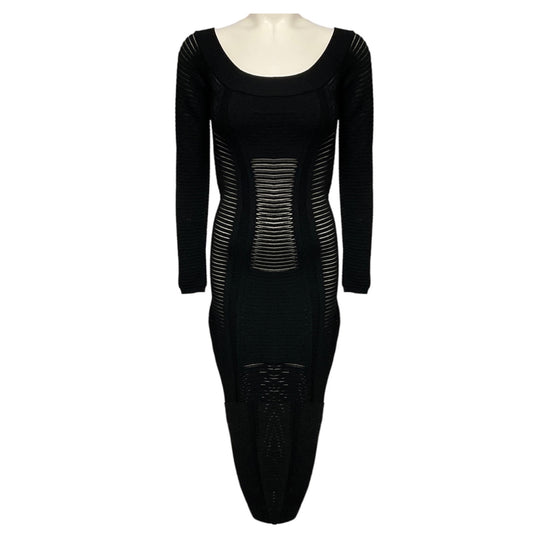 Balmain Black Long Sleeved Ribbed Knit Midi Dress