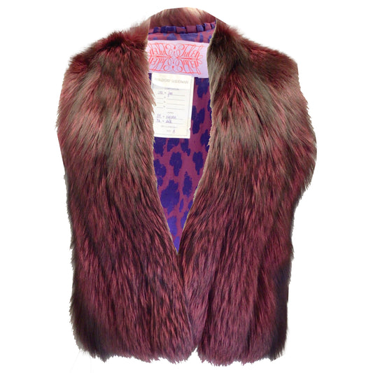 Tuleh Burgundy / Black Cropped Fox Fur Vest