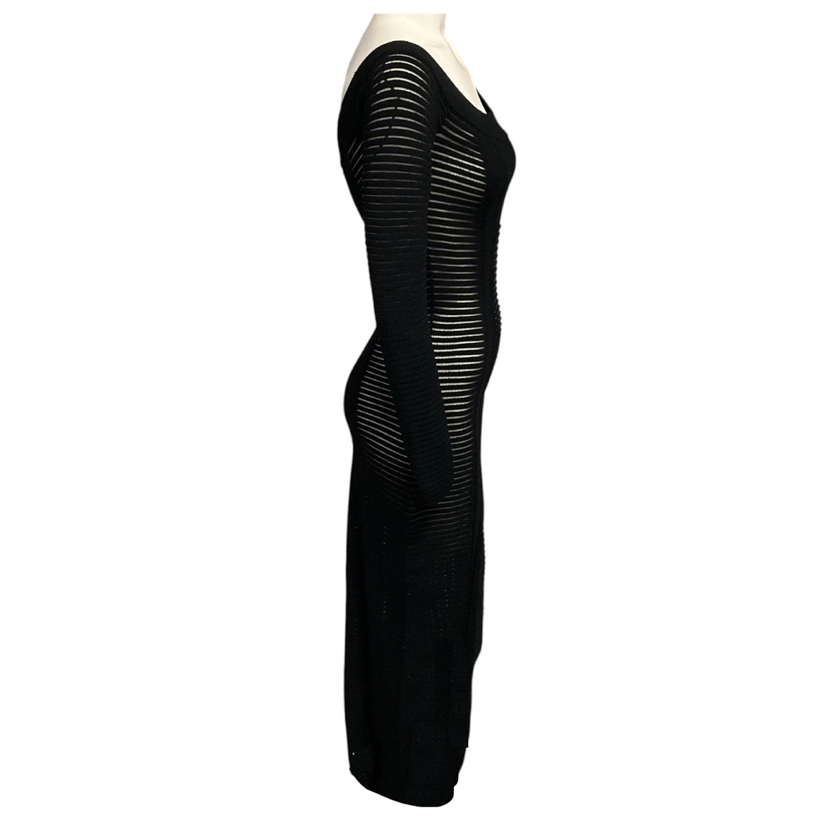 Balmain Black Long Sleeved Ribbed Knit Midi Dress
