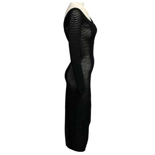 Balmain Black Long Sleeved Ribbed Knit Midi Dress