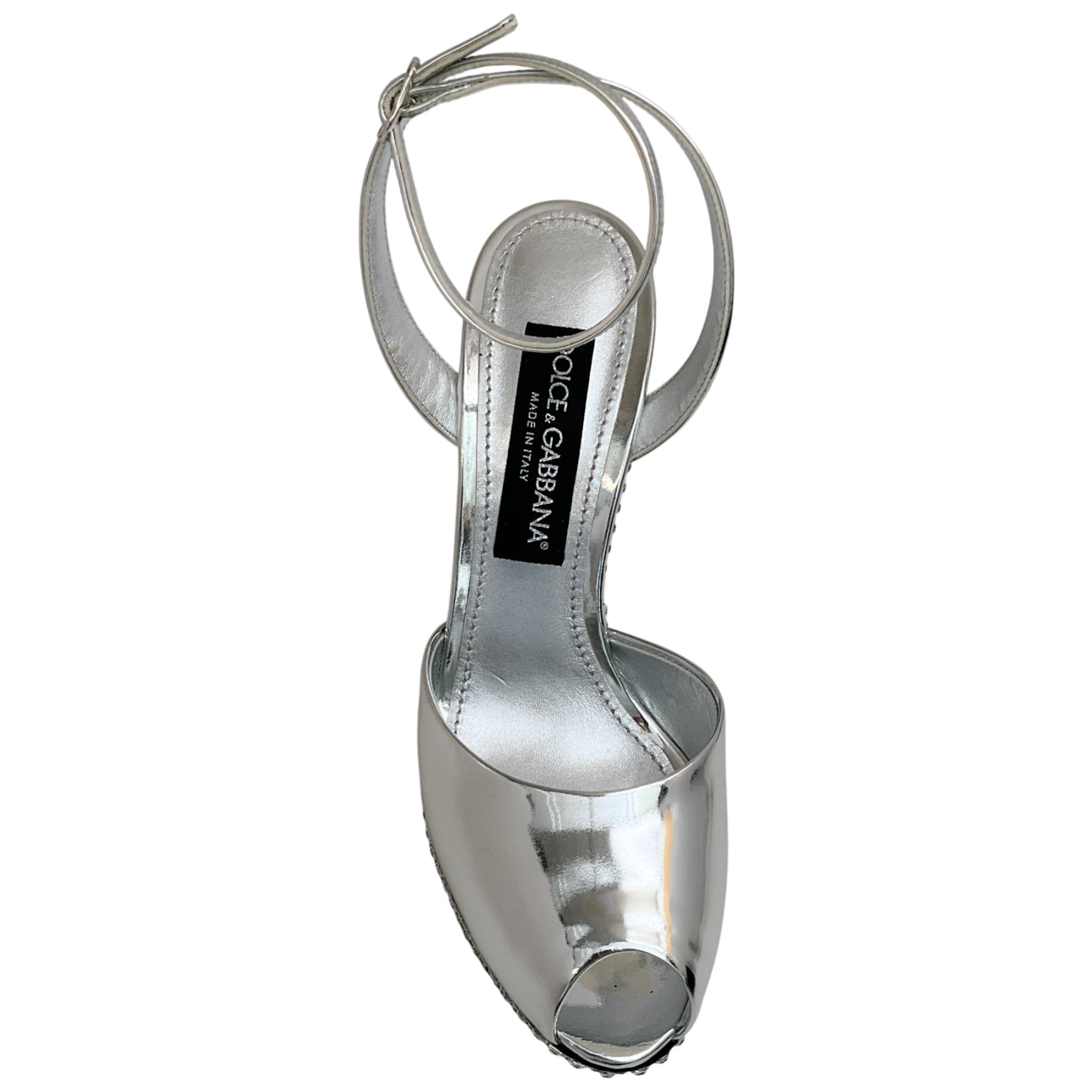 Dolce & Gabbana Mirrored Leather Crystal Embellished Platform Sandals