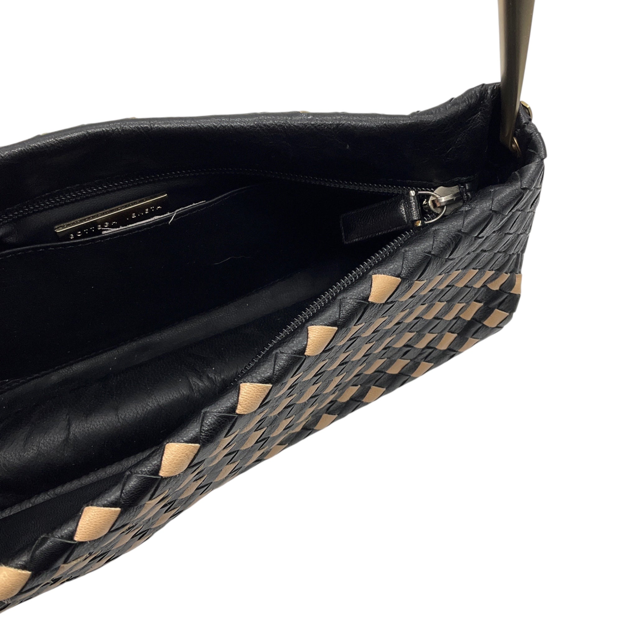 Bottega Veneta Vintage Black / Tan Intrecciato Woven Leather Shoulder Bag