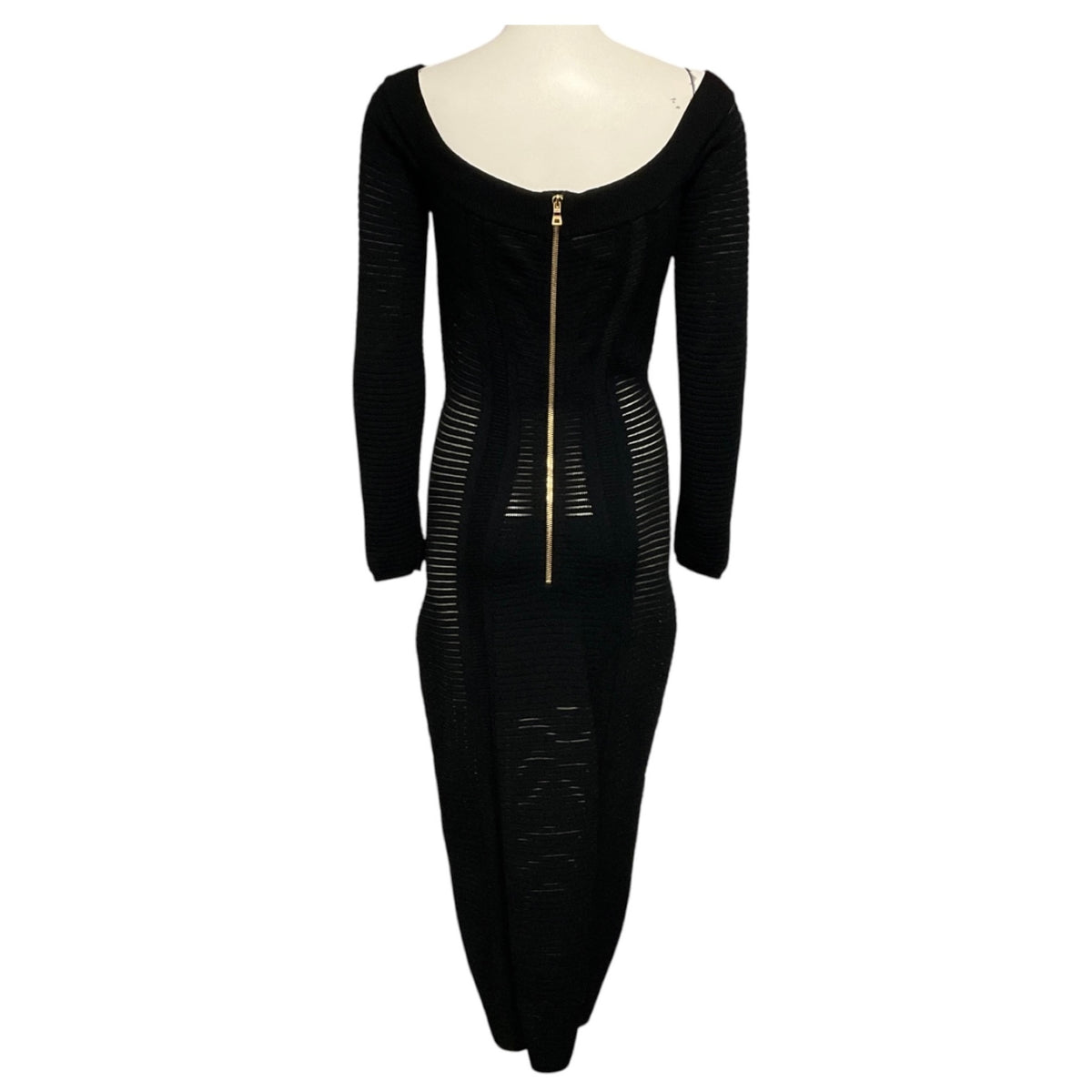 Balmain Black Long Sleeved Ribbed Knit Midi Dress