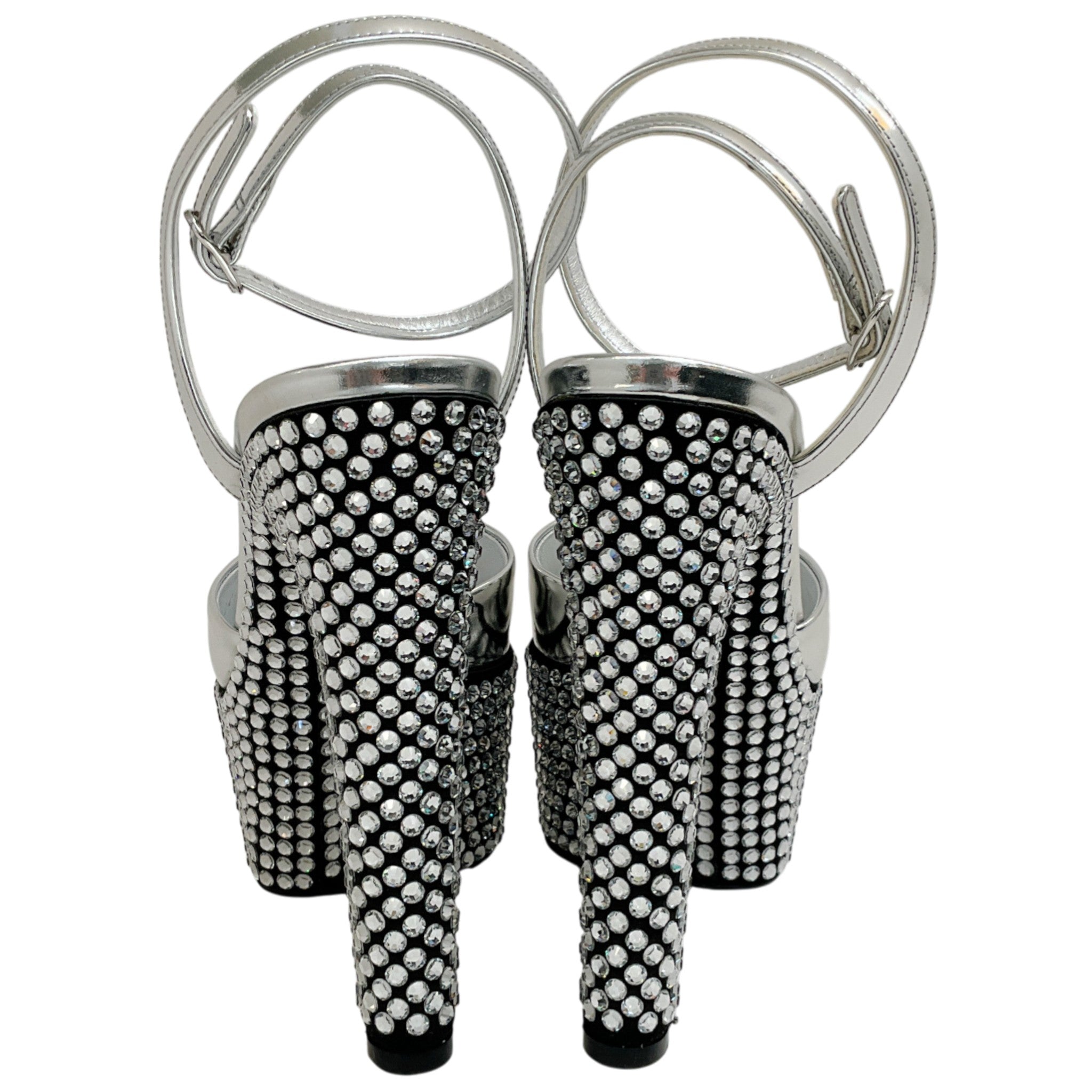 Dolce & Gabbana Mirrored Leather Crystal Embellished Platform Sandals