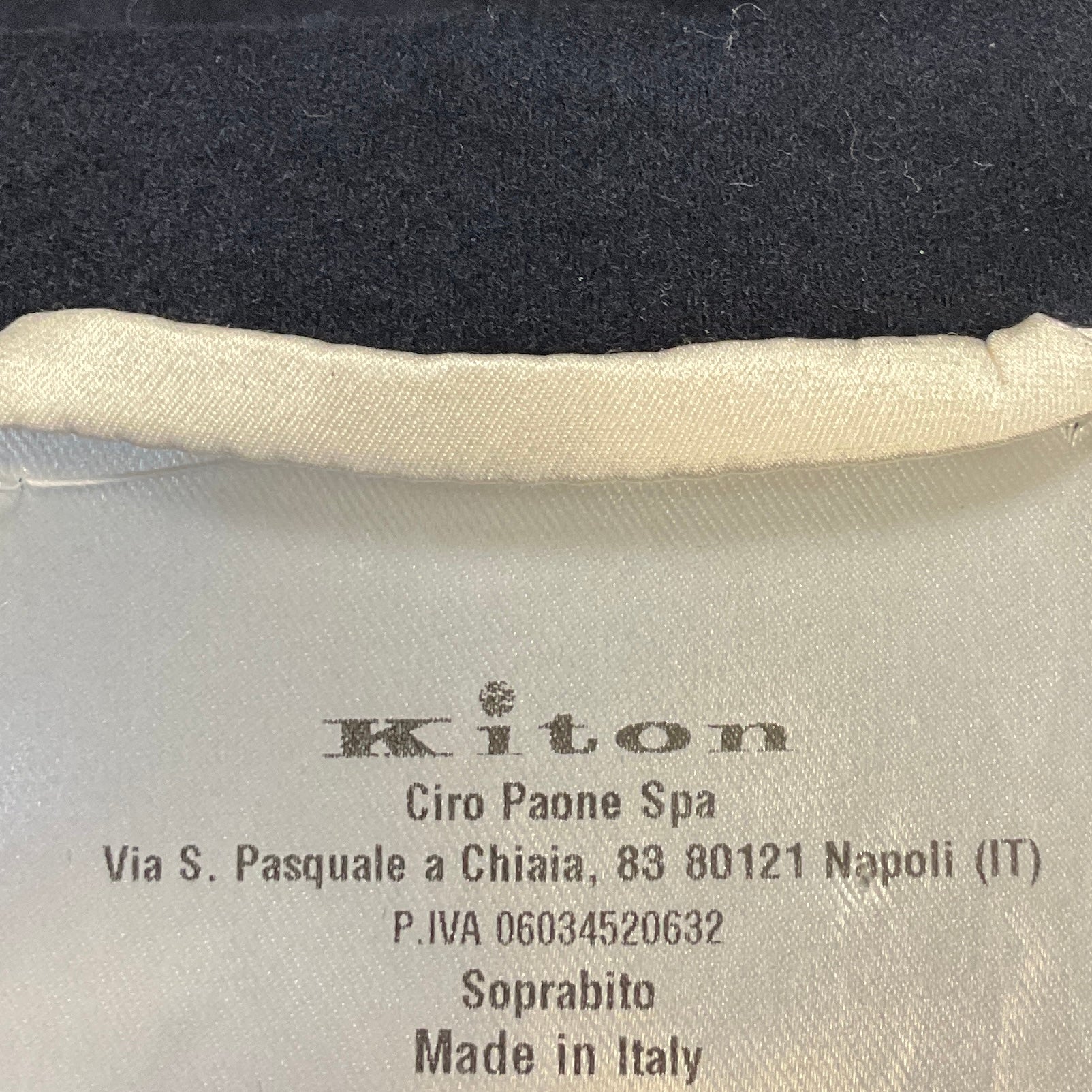 Kiton Navy Blue / White Grosgrain Stripe Trimmed Mid Length Cashmere Coat