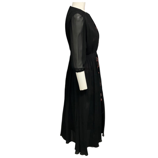 Giambattista Valli Black / Pink Floral Embroidered Velvet and Chiffon Midi Dress