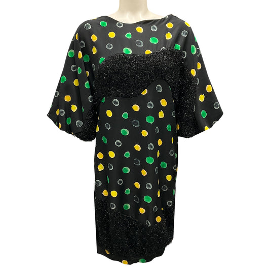 Undercover Black / Yellow / Green Printed Lurex Detail Silk Dress